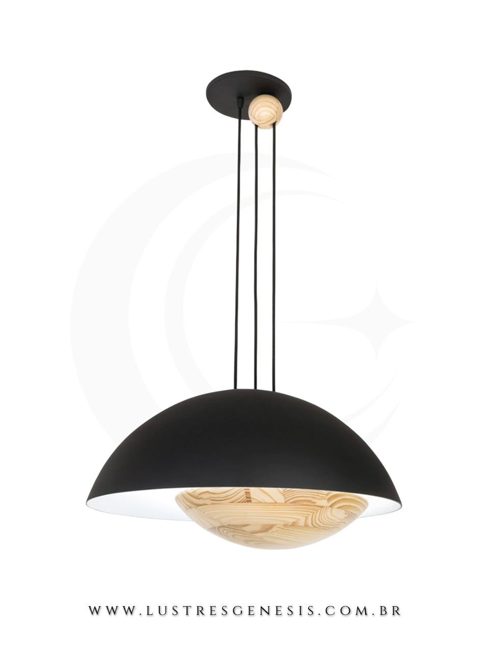 Luminária Pendente Moderna Íris em uma sala de jantar contemporânea com mesa redonda e cadeiras ao redor. Lustres Gênesis loja online de Lustres e Iluminação Decorativa